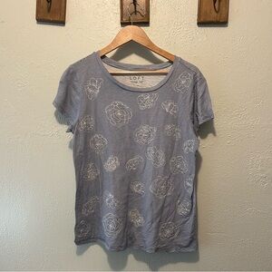 LOFT Blue Short Sleeve Tee with White Floral Design